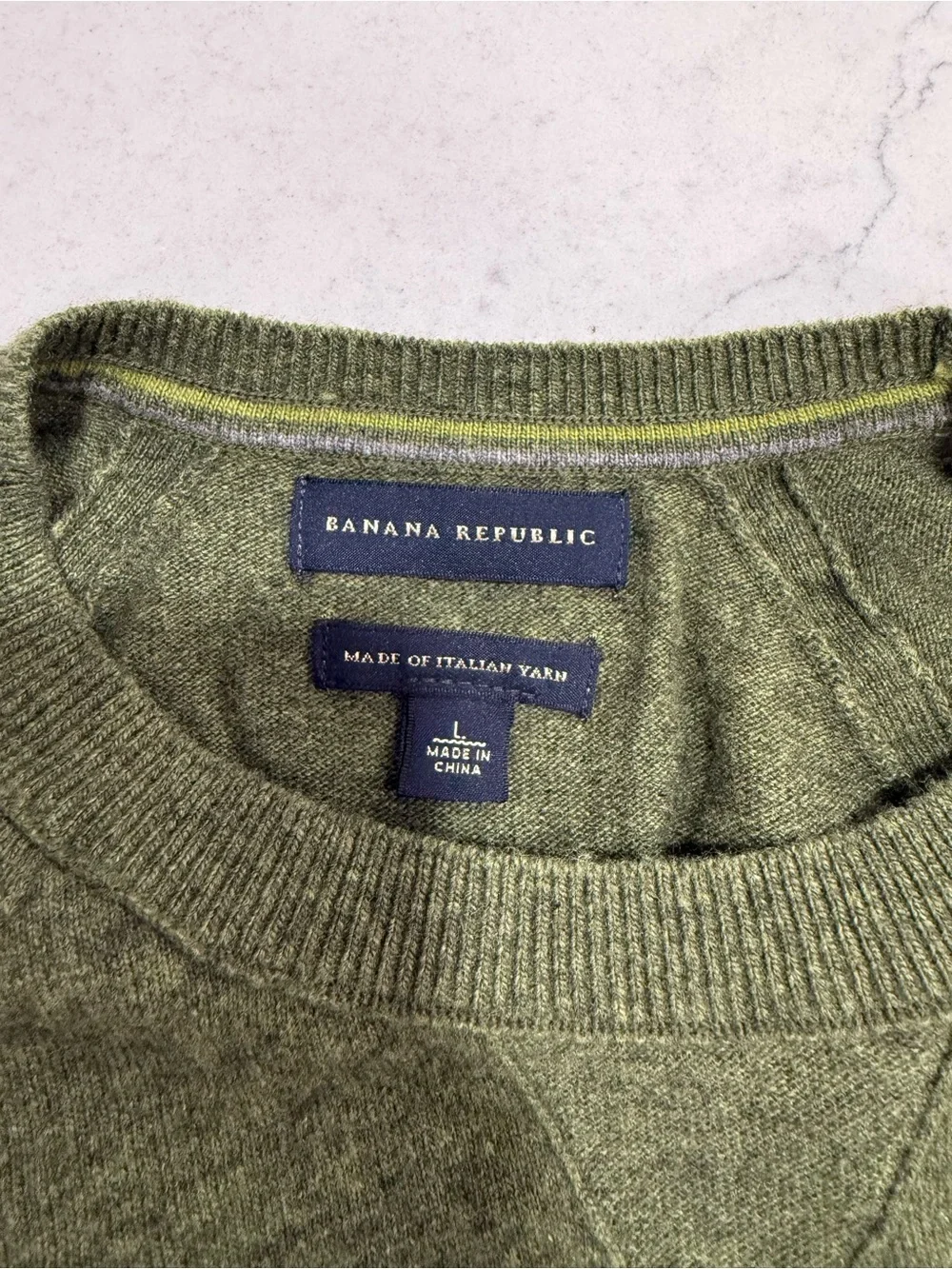 Banana Republic Mens Knit Pullover Sweater Green Crew Neck Large Italian Yarn